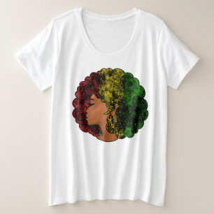 Rasta schwarze Frau Afro Rot Gelb Grün  Große Größe T-Shirt