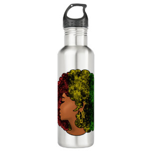 Rasta schwarze Frau in rot-gelb-grün Edelstahlflasche