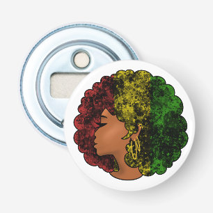 Rasta Schwarze Mädchen Frau Afro rot gelb grün Flaschenöffner