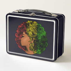Rasta Schwarze Mädchen Frau Afro rot gelb grün  Metall Brotdose