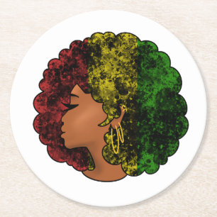 Rasta schwarze Mädchen Frau Afro rot gelb grün  Runder Pappuntersetzer