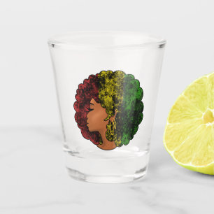 Rasta Schwarze Mädchen Frau Afro rot gelb grün Schnapsglas
