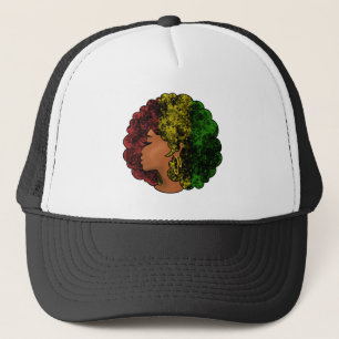 Rasta schwarze Mädchen Frau Afro rot gelb grün Truckerkappe