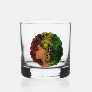 Rasta Schwarze Mädchen Frau Afro rot gelb grün Whiskyglas