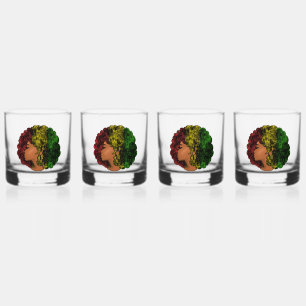 Rasta Schwarze Mädchen Frau Afro rot gelb grün Whiskyglas
