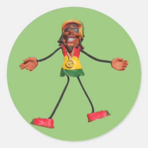 Rasta-Strichmännchen mit Goldfriedenszeichen Runder Aufkleber