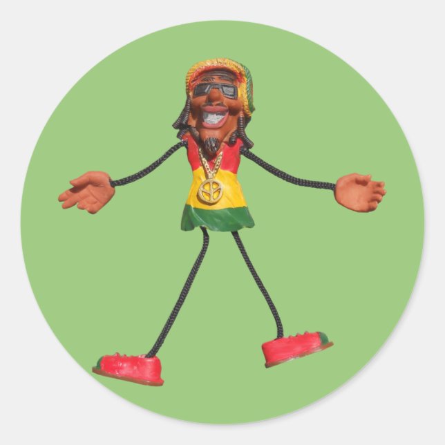 Rasta-Strichmännchen mit Goldfriedenszeichen Runder Aufkleber (Vorderseite)