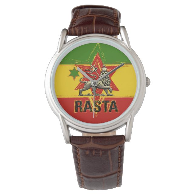 Rasta Watch Löwe von Judah Red Gold Green Design Armbanduhr (Vorderseite)