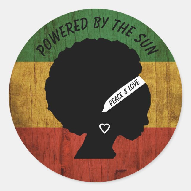 Rasta Woman Peace & Liebe Powered by the Sun Runder Aufkleber (Vorderseite)