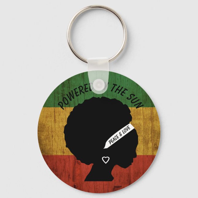 Rasta Woman Peace & Liebe Powered by the Sun Schlüsselanhänger (Vorderseite)