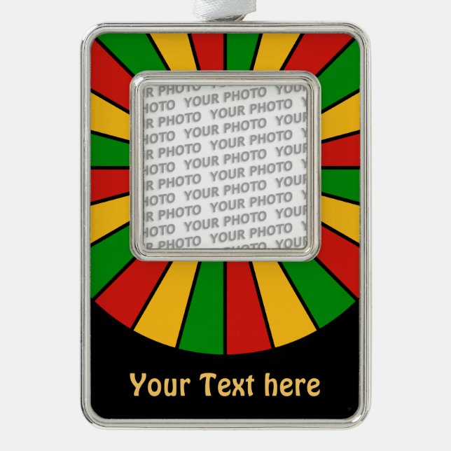 RASTAFARI FLAG BUTTON RAYS + Ihr Foto & Text Rahmen-Ornament Silber (Vorderseite)