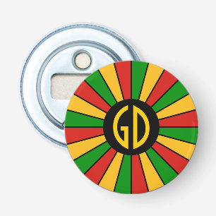 RASTAFARI FLAG BUTTON RAYS + Ihr Zeichen oder Mono Flaschenöffner