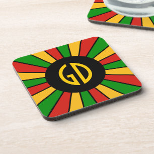 RASTAFARI FLAG BUTTON RAYS + Ihr Zeichen oder Mono Getränkeuntersetzer