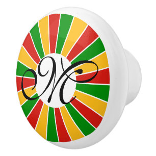 RASTAFARI FLAG BUTTON RAYS + Ihr Zeichen oder Mono Keramikknauf