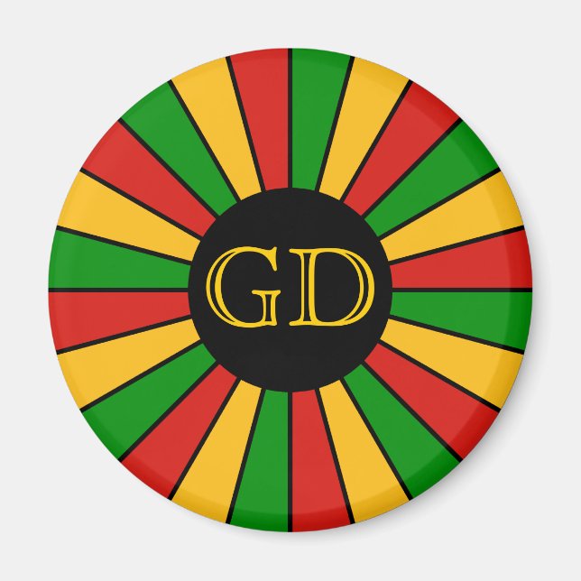 RASTAFARI FLAG BUTTON RAYS + Ihr Zeichen oder Mono Magnet (Vorne)