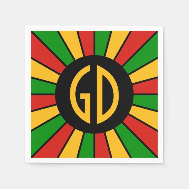 RASTAFARI FLAG BUTTON RAYS + Ihr Zeichen oder Mono Serviette (Vorderseite)