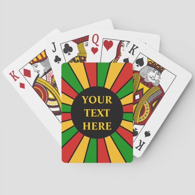 RASTAFARI FLAG BUTTON RAYS + Ihr Zeichen oder Mono Spielkarten (Rückseite)