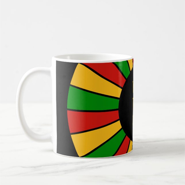 RASTAFARI FLAG BUTTON RAYS + Ihr Zeichen oder Text Kaffeetasse (Links)