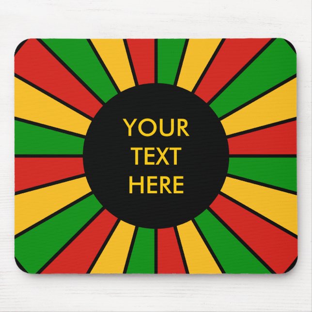 RASTAFARI FLAG BUTTON RAYS + Ihr Zeichen oder Text Mousepad (Vorne)