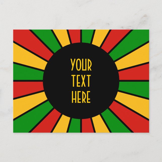 RASTAFARI FLAG BUTTON RAYS + Ihr Zeichen oder Text Postkarte (Vorderseite)