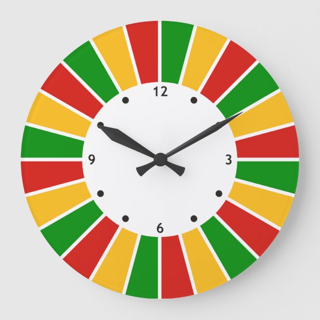 RASTAFARI FLAG BUTTON RAYS + your sign or monogram Große Wanduhr (Vorderseite)