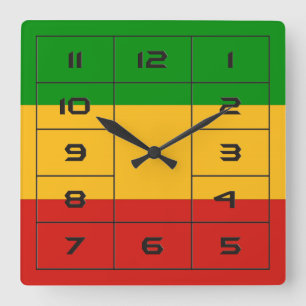 RASTAFARI FLAG FLAG FARBEN + Ihre Ideen Quadratische Wanduhr
