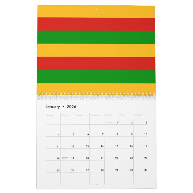 RASTAFARI FLAGGE FÄRBT KALENDER für Ihre eigenen (Jan 2026)
