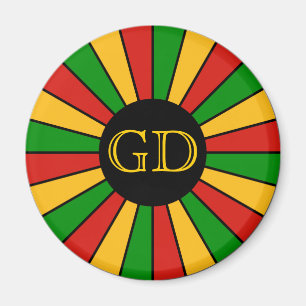 RASTAFARI-FLAGGE KNOPF STRAHLEN + dein Zeichen ode Magnet