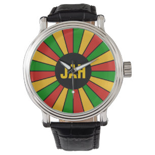 RASTAFARI FLAGGEN-KNOPF-STRAHLEN + Ihr Zeichen Armbanduhr