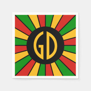 RASTAFARI FLAGGEN-KNOPF-STRAHLEN + Ihr Zeichen Serviette