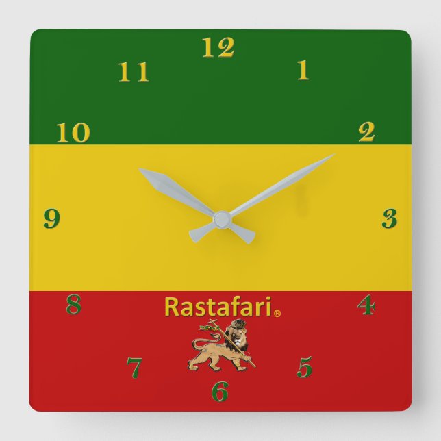 Rastafarian Bob Marley Region Wall Clock Quadratische Wanduhr (Vorderseite)
