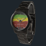 Rastafarian Paint Stripes Individuelle Name Watch Armbanduhr<br><div class="desc">Zeigen Sie Ihren Stolz auf die Ideale einer Liebe,  Ruhe und Einheit mit dem Schöpfer mit diesem roten,  grünen und gelben Rastafarian Fahnenstreifen Streifen beobachten. Sie haben die Möglichkeit,  einen Namen auf der Vorderseite der Uhr hinzuzufügen oder ihn leer verlassen.</div>