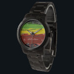 Rastafarian Paint Stripes Individuelle Name Watch Armbanduhr<br><div class="desc">Zeigen Sie Ihren Stolz auf die Ideale einer Liebe,  Ruhe und Einheit mit dem Schöpfer mit diesem roten,  grünen und gelben Rastafarian Fahnenstreifen Streifen beobachten. Sie haben die Möglichkeit,  einen Namen auf der Vorderseite der Uhr hinzuzufügen oder ihn leer verlassen.</div>