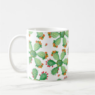 Raster Aquarell nahtlos Kaktus Set Hintergrund. Kaffeetasse