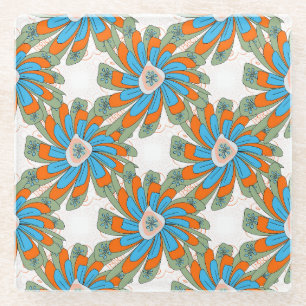 Raster Blumen Abstract Textildruck Glasuntersetzer