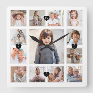 Raster-Collage & Hearts-Keepake für das Foto Fami Quadratische Wanduhr