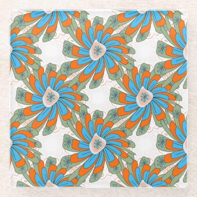 Raster Floral Abstrakt Textil Print Glasuntersetzer (Vorderseite)