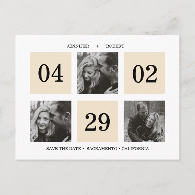 Rasterkollage | Creme | Datum freihalten Ankündigungspostkarte (Vorderseite)