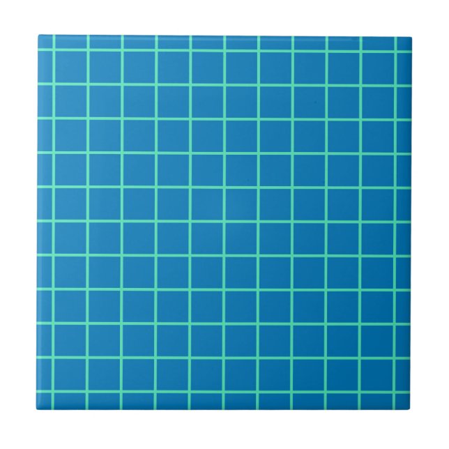 Rastermuster in Blau und Mintgrün Fliese (Vorderseite)