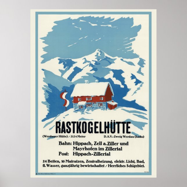 Rastkogelhütte Deutschland Vintage Poster 1938 (Vorne)