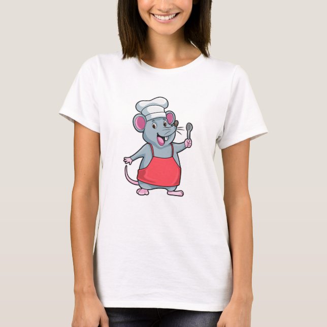 Rat als Koch mit kochender Schürze und Holzlöffel T-Shirt (Vorderseite)