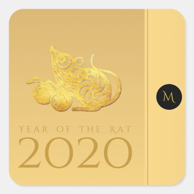 Rat Année 2020 fruits Élégant Monogramme S Sticker (Devant)
