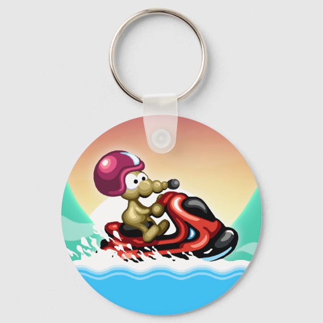 Rat auf einem Jet-Ski-Schlüsselanhänger Schlüsselanhänger (Vorderseite)