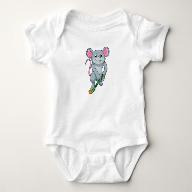 Rat auf Hockey mit Hockey-Fledermaus Baby Strampler (Vorderseite)