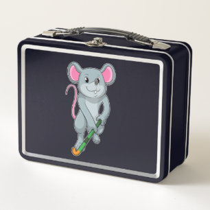 Rat auf Hockey mit Hockey-Fledermaus Metall Brotdose