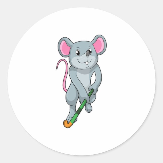 Rat auf Hockey mit Hockey-Fledermaus Runder Aufkleber (Vorderseite)