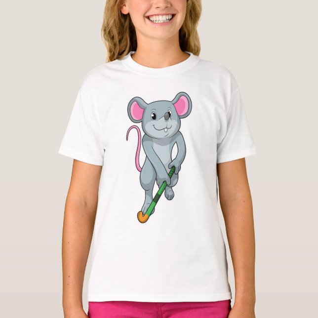 Rat auf Hockey mit Hockey-Fledermaus T-Shirt (Vorderseite)
