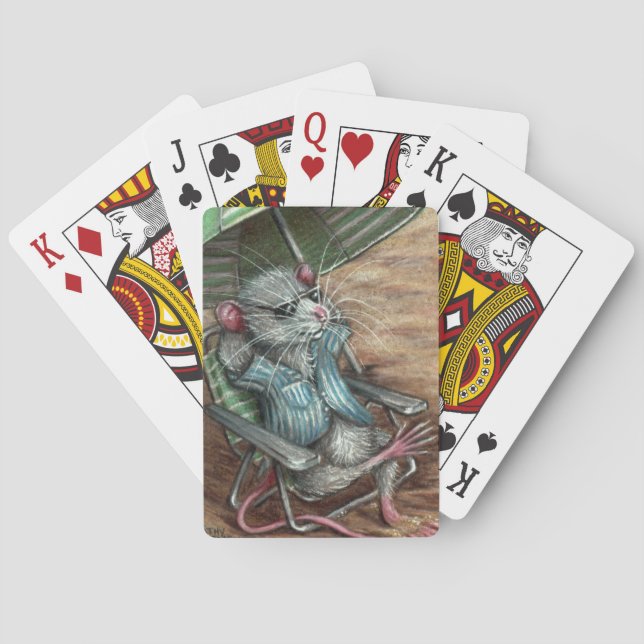 Rat auf Spielkarten am Strand (Rückseite)