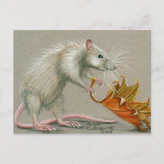 Rat avec carte postale de la chute de feuille