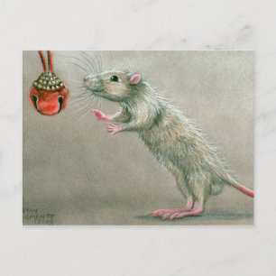 Rat avec carte postale rouge Noël